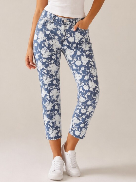 Tory Burch Denim - Tory Burch Alexa Floral Cropped Skinny Jeans Denim Blue White Size26 Cottagecore